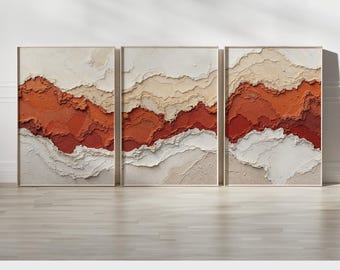 Juego de 3 lienzos de arte de pared moderno / Impresiones abstractas en lienzo en tonos terrosos, beige y blanco, tríptico minimalista para decoración del hogar