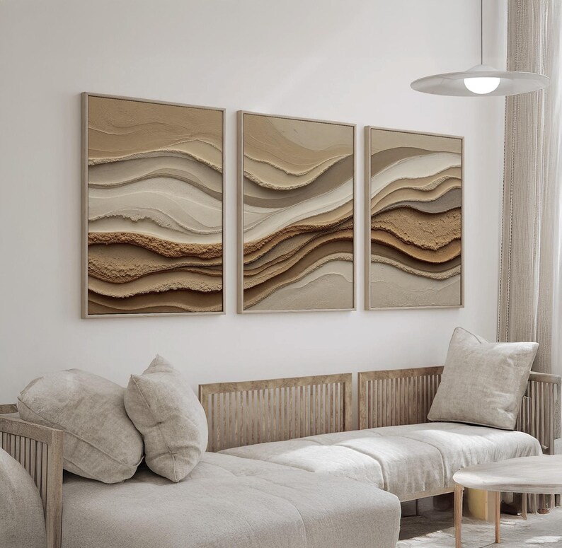 Sand Beige Brown Wabi Sabi Abstract Wall Art Set of 3 | Organic Modern ...