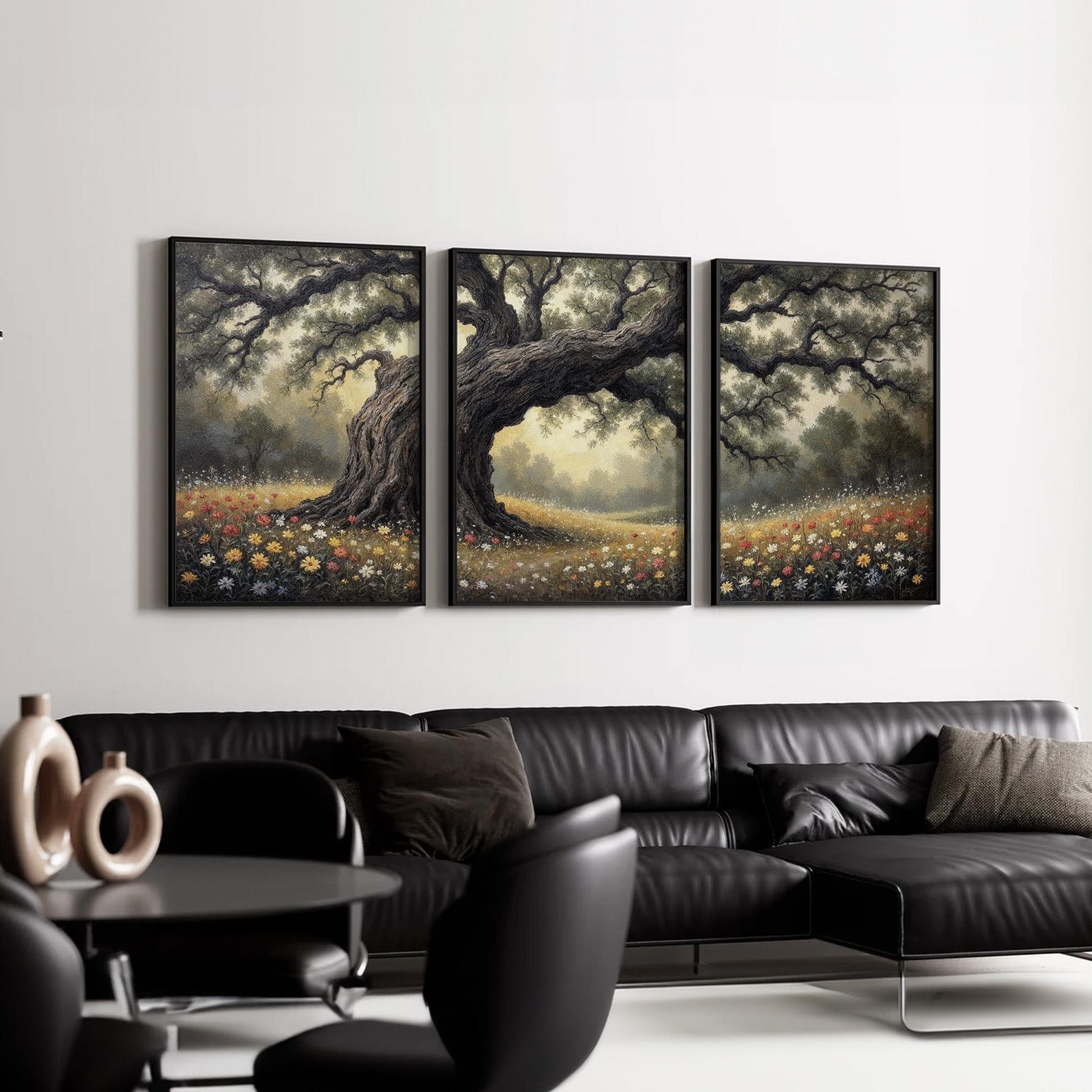 Majestic Tree and Wildflower Meadow Wall Art Set of 3 | Enchanted ...