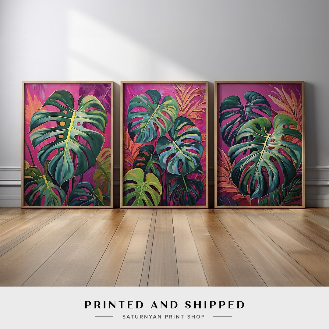Tropical Monstera Leaf Wall Art Set of 3 | Bold Jungle Plant Triptych ...