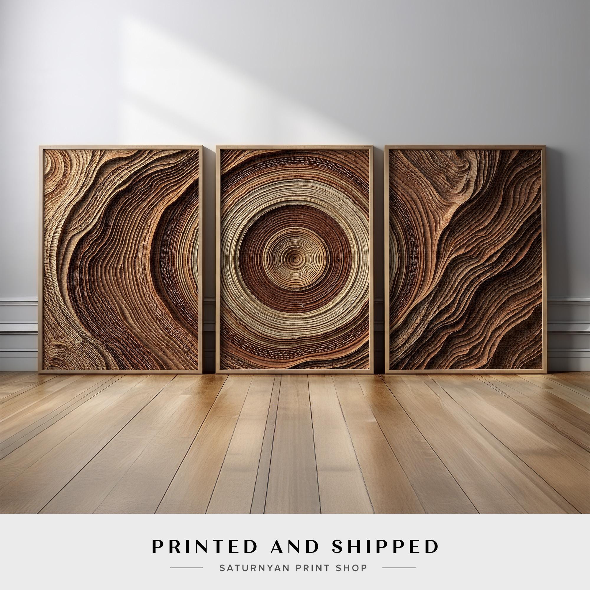 Tree Ring Inspired Abstract Set of 3 | Organic Earth Tone Wood Pattern ...