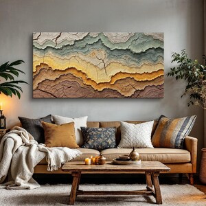 Earth Tone Abstract Rock Canvas Print, Geode-Inspired Painting, Natural Layered Wall Art, Modern Neutral Home Decor, Organic Artwork