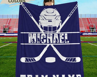 Personalized Ice Hockey Blanket, Custom Team Name Throw, Hockey Player Gift, Hockey Team Gift, Hockey Mom Gift, Sports Blanket
