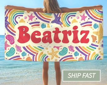 Custom Name Beach Towel, Personalized Pool Towel, Girl Vacation Summer Gift