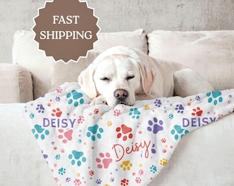Personalized Dog Blanket, Custom Paw Print, Pet Memorial Gift