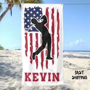 Personalized Patriotic Beach Towel: American Flag Golf Gift