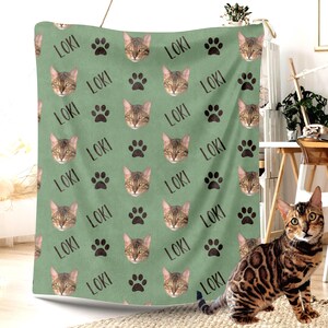 Personalized photo pet blanket, custom cat blanket, cat memorial name blanket, customized gifts for pet owners, cat dad mom gift