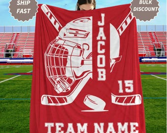 Personalized Hockey Blanket Custom Name Team Name and Number Throw Blanket Hockey Player Gift Hockey Fan Gift Boys Sports Blanket