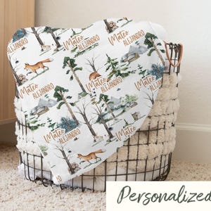 Custom Woodland Animals Baby Blanket: Personalized Name Swaddle, Nursery Decor