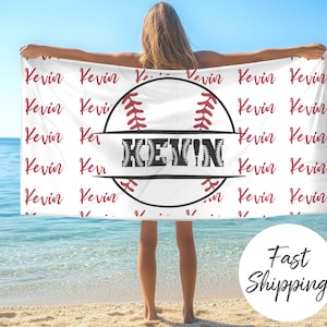 Personalized Baseball Beach Towel: Custom Name Gift for Players & Coaches