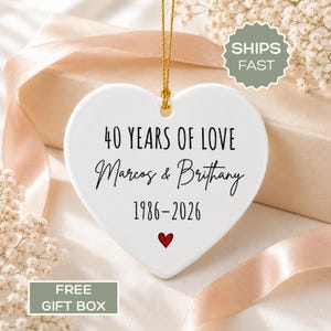 Personalized 40th Anniversary Ornament, Ruby Wedding Gift for Grandma & Grandpa, Custom Heart Christmas Ornament, 40 Years of Love