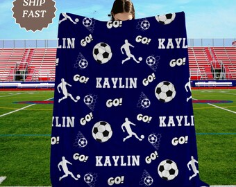 Personalized Soccer Blanket, Custom Name Plush Throw, Soccer Gift for Boys & Girls, Sports Team Blanket, Kids Soccer Gift.