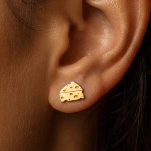 Aretes de queso rellenos de oro de 24 k: Postes de plata esterlina, joyería gastronómica novedosa
