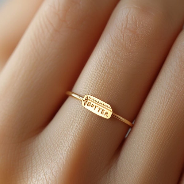 24k Gold Filled Stick O’ Butter Ring · Yes Chef Gift for Baker · Dainty Stacking Ring · Funny Novelty Ring · 925 Silver