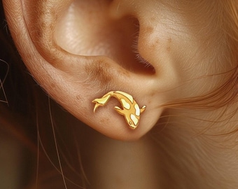 24k Gold Filled Koi Fish Stud Earrings: Sterling Silver Posts