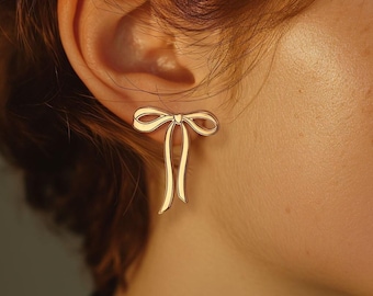 24k Gold Filled Bow Earrings: Handmade Coquette Ribbon Studs