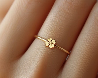 24k Gold Filled Small Four Leaf Clover Ring · St. Patricks Day Gift · Dainty Shamrock Ring · Lucky Spring Jewelry · Pair · 925 Silver