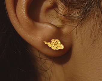 24k Gold Filled Auspicious Cloud Earrings · Stud Earrings · Chinese New Year Gift for Her · Year of the Dragon Jewelry · Pair · 925 Silver