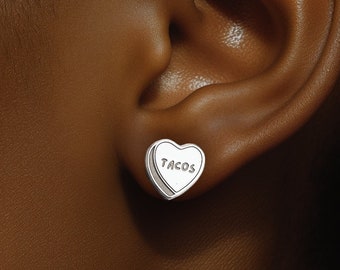 Sterling Silber Kundenspezifische Süßigkeits-Herz-Ohrringe · Valentinstag Geschenk für Sie · Lustiges Schmuckgeschenk · Personalisierte Ohrringe · Paar · Gold Fill