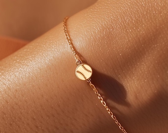 24k Gold Fill Dainty Softball Bracelet Gift · Gold Baseball Bracelet · Team Jewelry for Baseball Moms · Softball Coach or Player Gift