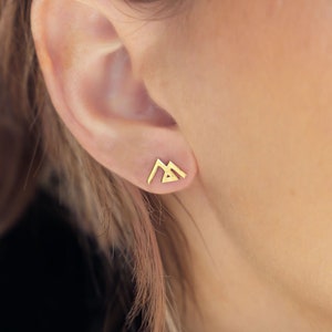 24k Gold Fill Geometric Mountain Earrings Dainty Travel Jewelry Ski Snowboard Gift for Her Wanderlust Winter Jewelry Minimal Studs image 1