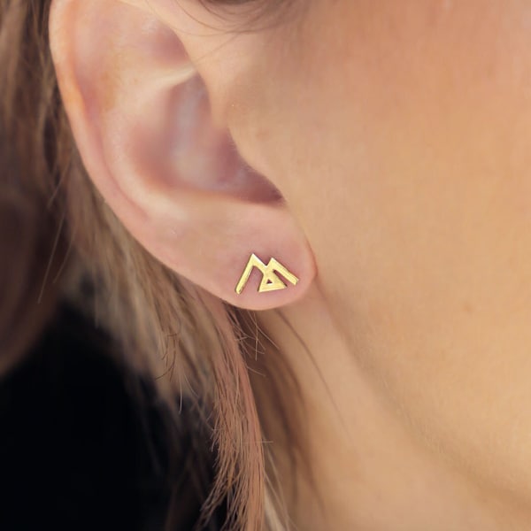 24k Gold Fill Geometric Mountain Earrings · Dainty Travel Jewelry · Ski Snowboard Gift for Her · Wanderlust Winter Jewelry • Minimal Studs