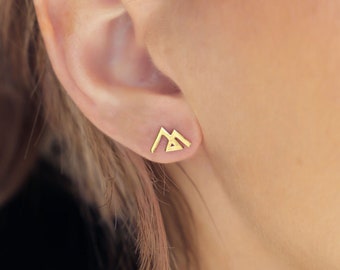 24k Gold Fill Geometric Mountain Earrings · Dainty Travel Jewelry · Ski Snowboard Gift for Her · Wanderlust Winter Jewelry • Minimal Studs