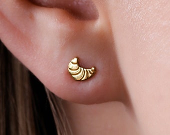 24k Gold Filled Croissant Earrings · Dainty Stud Earrings · French Baker Chef Gift · Funny Fall Jewelry · Pair · 925 Silver