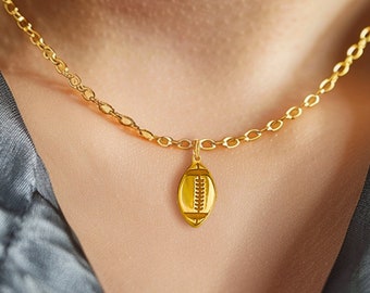 24k Gold Fill Dainty Football Necklace · College Rush Week · Game Day Pendant · Sports Mom Gift · Football Charm Necklace · 925 Silver