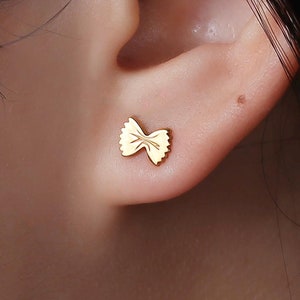24k Gold Filled Bowtie Pasta Earrings · Dainty Farfalle Stud Earrings · Italian Chef Gift for Her · Funny Fall Jewelry · Pair · 925 Silver