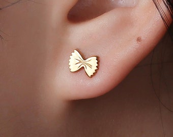 24k Gold Filled Bowtie Pasta Earrings · Dainty Farfalle Stud Earrings · Italian Chef Gift for Her · Funny Fall Jewelry · Pair · 925 Silver