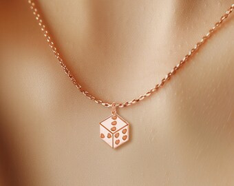 18k Rose Gold Filled Love Dice Necklace · Heart Pip Dice Pendant · Trendy Vegas Trip Jewelry · Cute Minimal Charm Necklace · 925 Silver
