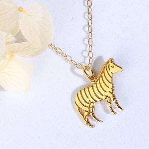 24k Gold Filled Zebra Necklace: Sterling Silver Animal Pendant