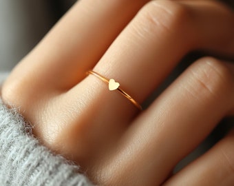 24k Gold Filled Tiny Heart Ring •  Valentines Day Gift for Her • Purity Promise Ring • Dainty Heart Jewelry • Stackable Rings • Minimalist