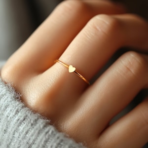 24k Gold Filled Tiny Heart Ring •  Valentines Day Gift for Her • Purity Promise Ring • Dainty Heart Jewelry • Stackable Rings • Minimalist