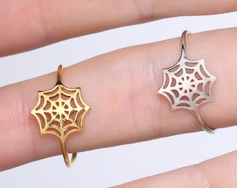 Silver / 24k Gold Fill Spider Web Ring · Cute Halloween Jewelry · Spooky Fall Jewelry · Simple Gold Stackable Rings · Halloween Ring