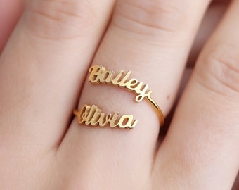 24k Gold Filled Double Name Ring · Perfect Sister Gift · Custom Handmade Personalized Jewelry · Monogrammed Jewelry • Mothers Day • 2 Names