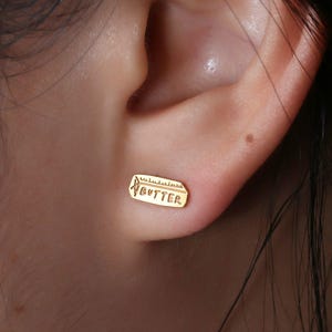 24k Gold Filled Stick O&#39; Butter Earrings | Dainty Novelty Earrings ·  Miniature Thanksgiving Food Jewelry · Fun Gift for Baker Chef · Pair