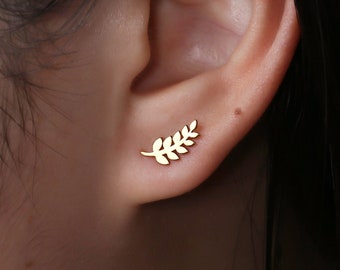 24k Gold Filled Olive Branch Stud Earrings · Dainty Fall Jewelry · Laurel Leaf Earrings · Christmas and Hannukah Gifts · 925 Silver