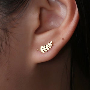 24k Gold Filled Olive Branch Stud Earrings · Dainty Fall Jewelry · Laurel Leaf Earrings · Christmas and Hannukah Gifts · 925 Silver