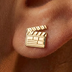 24k Gold Filled Clapboard Stud Earrings: Hollywood Filmmaker Gift