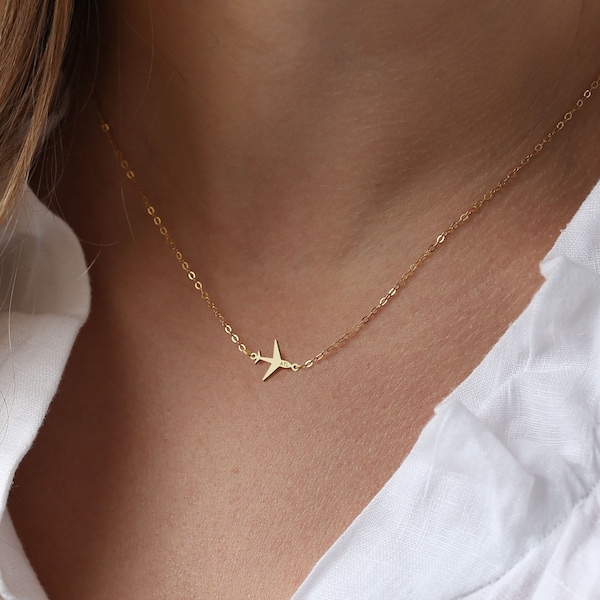 24k Gold Filled Dainty Airplane Necklace · Travel Inspired Jewelry · Plane Jet Aviation Gift for Air Force / Navy / Cabin Crew · 925 Silver