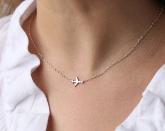 Silver Airplane Necklace · Flight Attendant Gift for Her · Wanderlust Travel Jewelry · Engraved Plane Necklace · 925 Sterling Silver · Jet