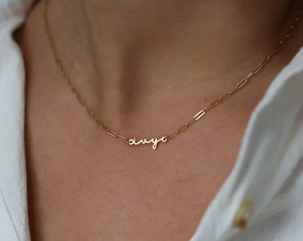 Zierliche Schreibschrift Namen Halskette: 14k Gold Filled Paperclip Kette