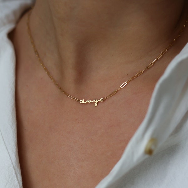 Zierliche Namenskette · 14 Karat Gold gefüllt und 925er Silber · Büroklammerkette · Minimalistischer personalisierter Schmuck · Individuelles Geschenk für Mutter oder beste Freundin