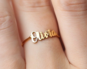 14k Gold Fill / 925 Silver · Custom Name Ring · Perfect Bridesmaid or Mom Gift for Her · Handmade Monogrammed Personalized Jewelry • 1 Name