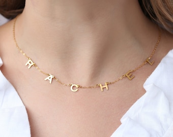 24k Gold Filled Satelit Buchstabe Halskette · Individuelle Name Initialen Halskette · Perfektes Geschenk für Mama oder Sis · Personalisiertes Geschenk für Sie • Silber