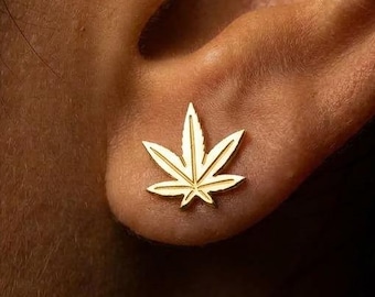 24k Gold Marijuana Leaf Stud Earrings