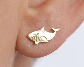 Pendientes de ballena chapados en oro de 24 quilates