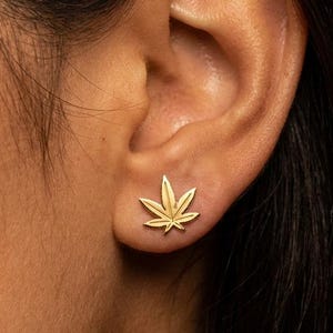 24k Gold Marijuana Leaf Stud Earrings • 420 Jewelry